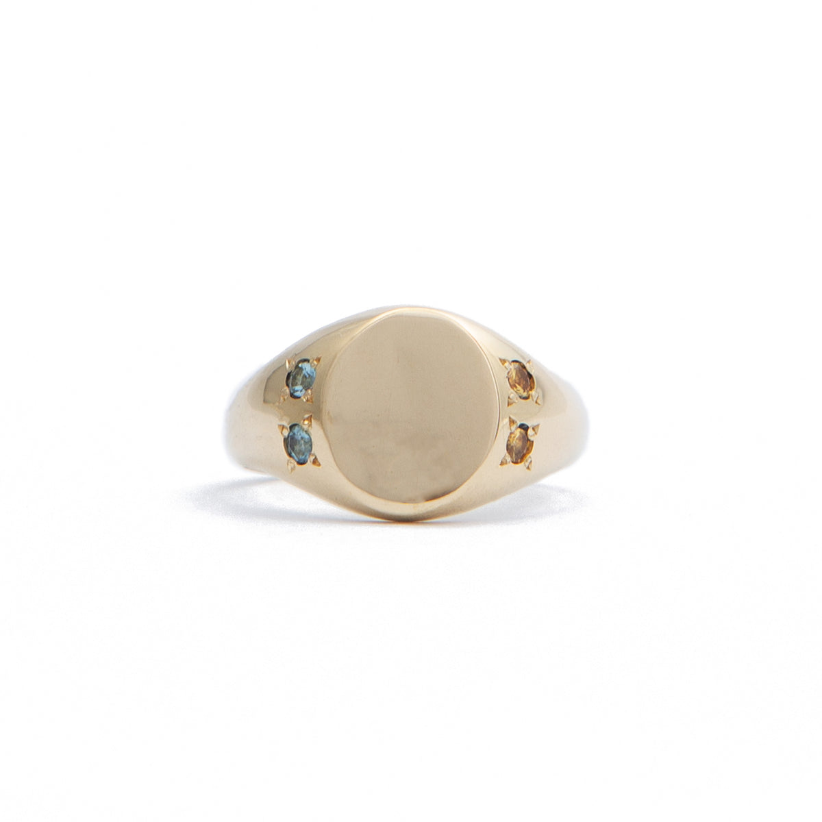 Oval Signet Ring ~ Aquamarine & Yellow Sapphires – Bella