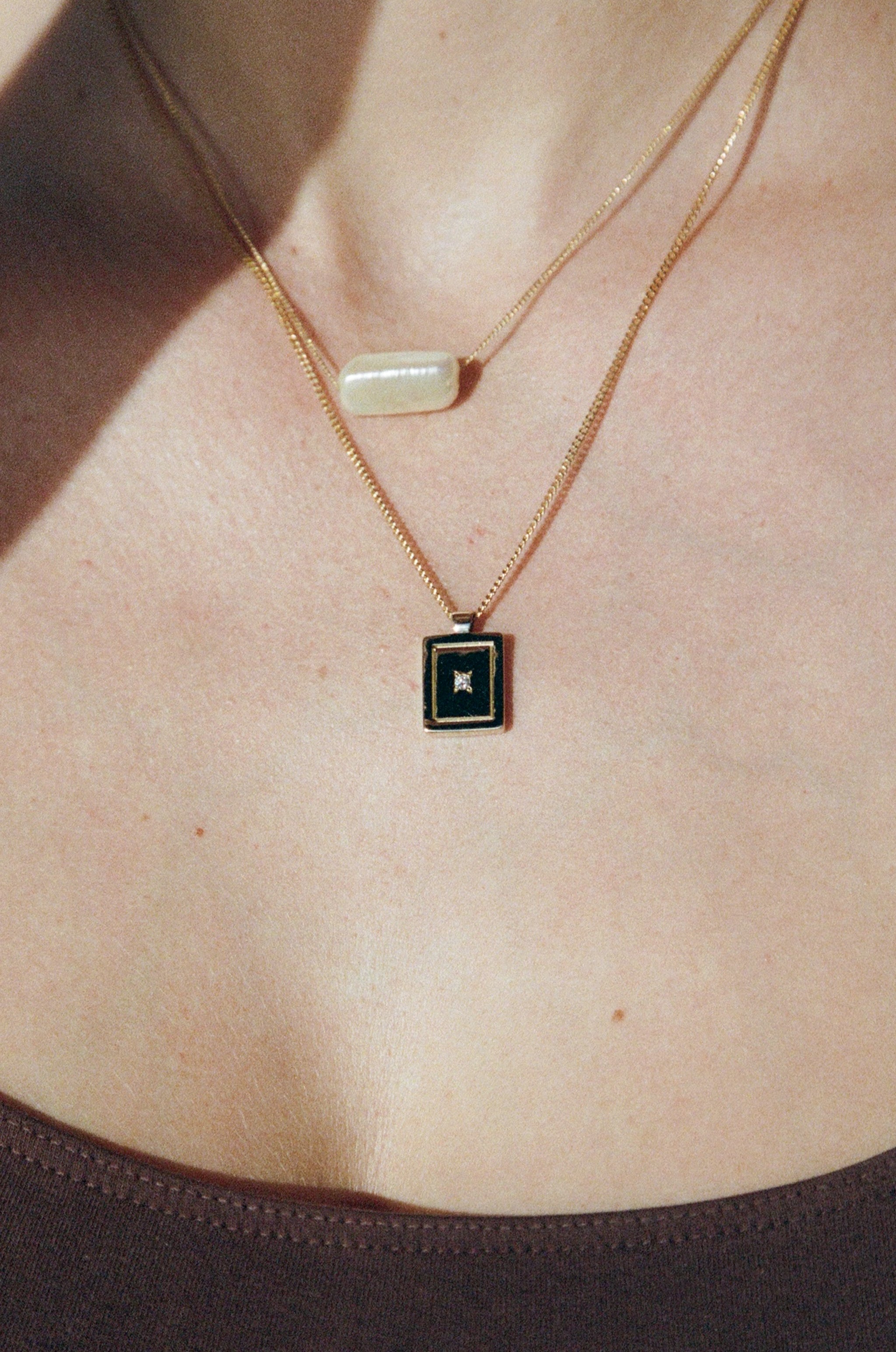 Rectangle Pearl Necklace ~ 9ct Yellow Gold