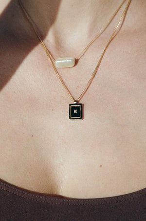 Rectangle Pearl Necklace ~ 9ct Yellow Gold
