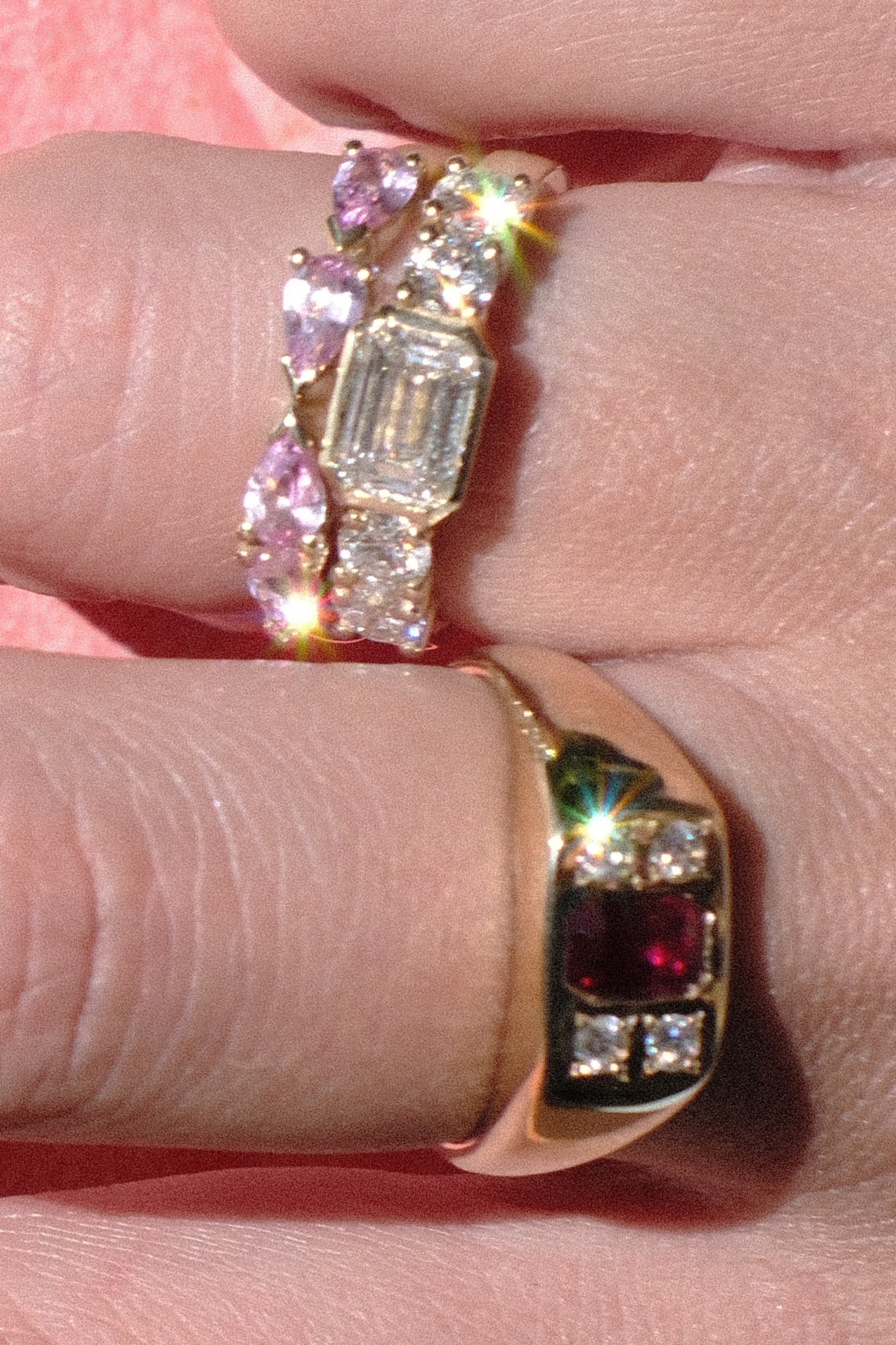 Emerald Cut Signet Ring ~ Rubies and Diamond ~ One-of-a-kind