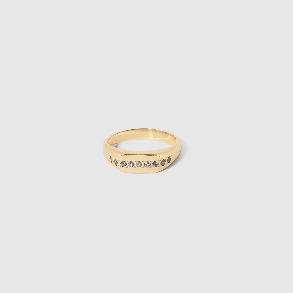 Line Signet Ring with Blue Sapphires