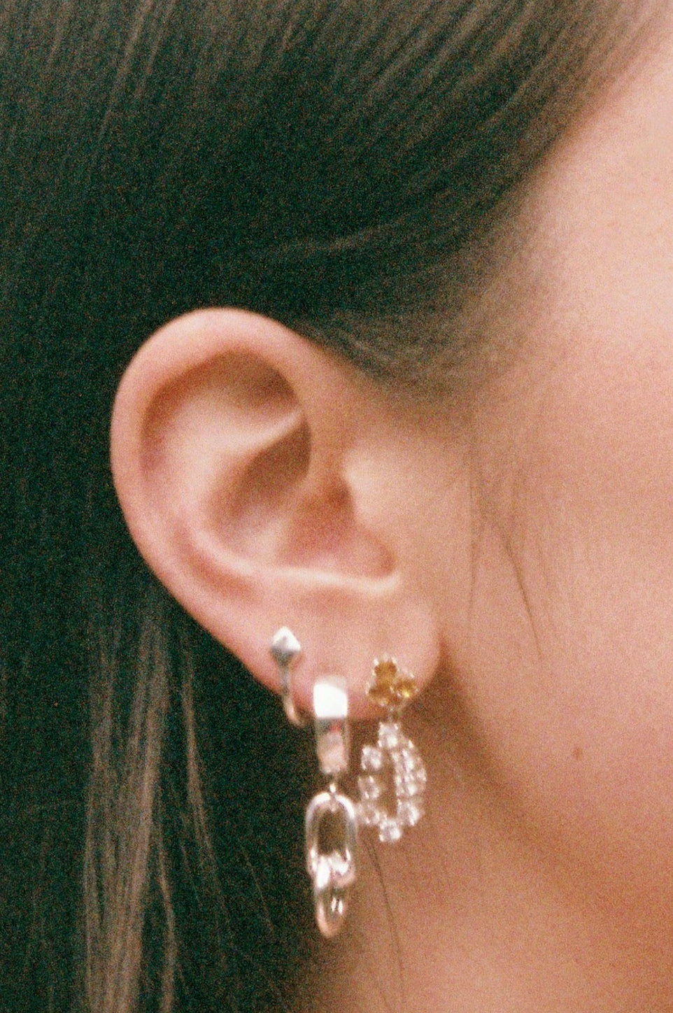 Diamond Hoop Earring (Single) ~ Sterling Silver