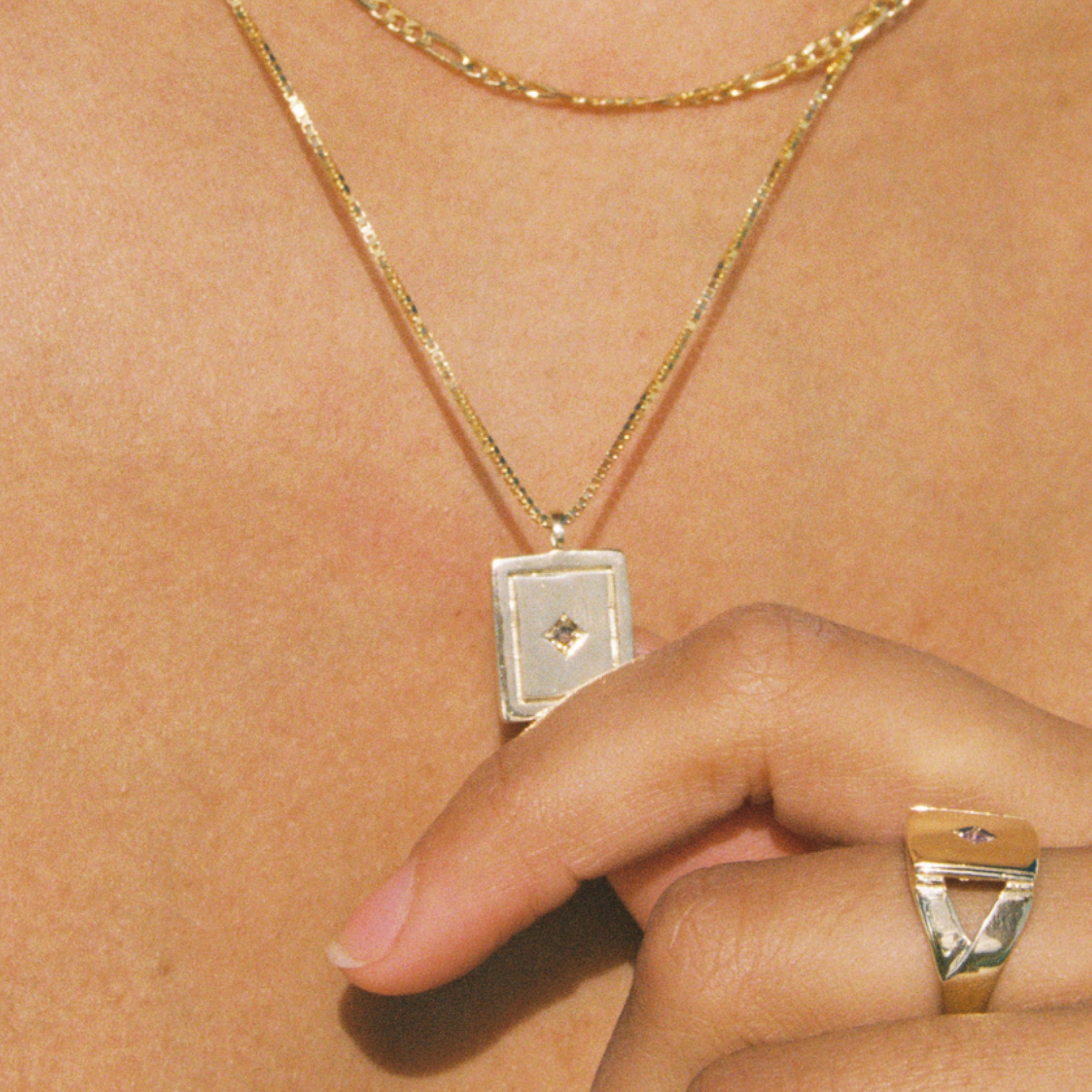 Postcard Pendant ~ Gold with Champagne Diamond