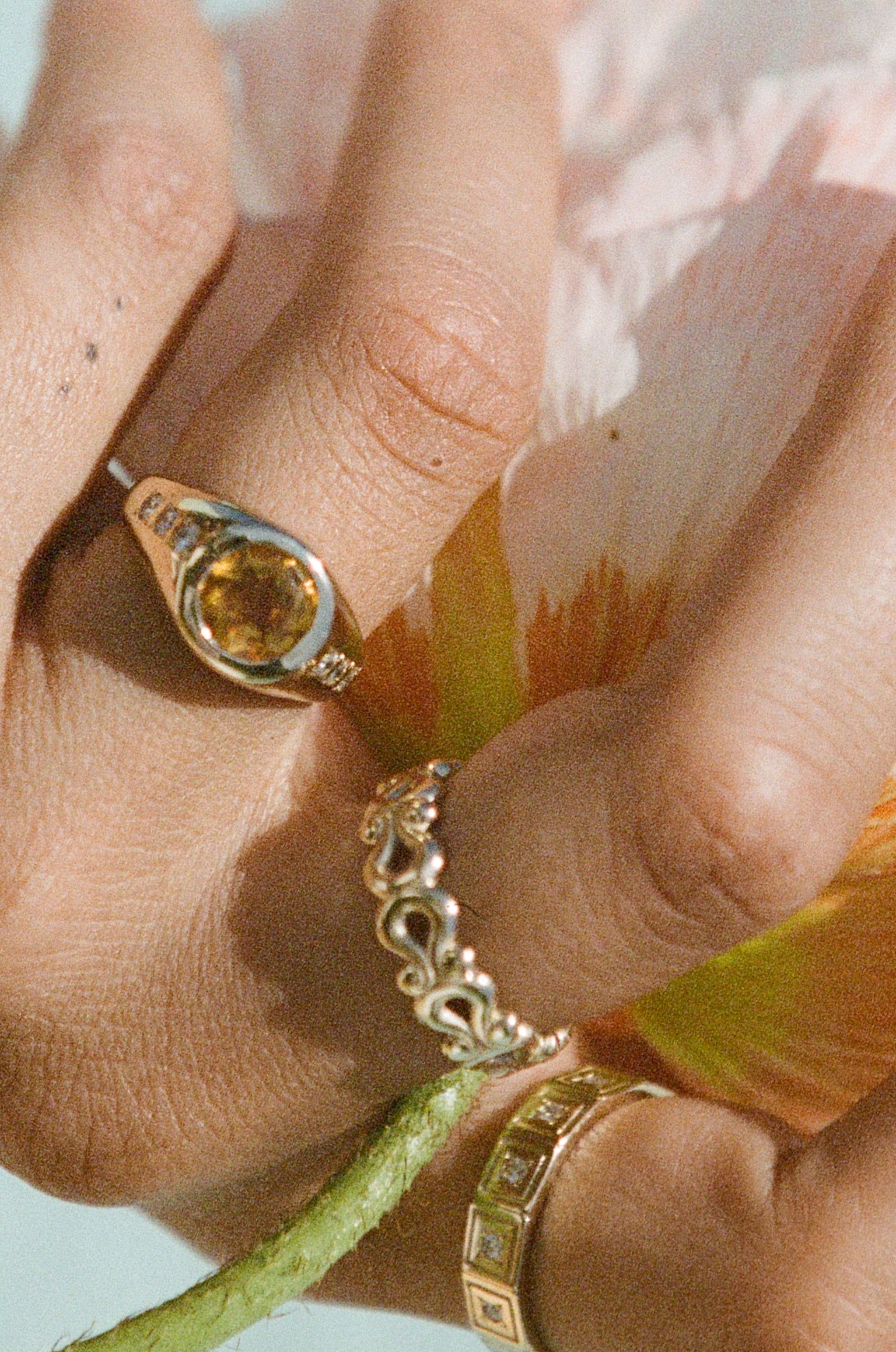 Signet Stone Ring ~ Citrine & Diamonds