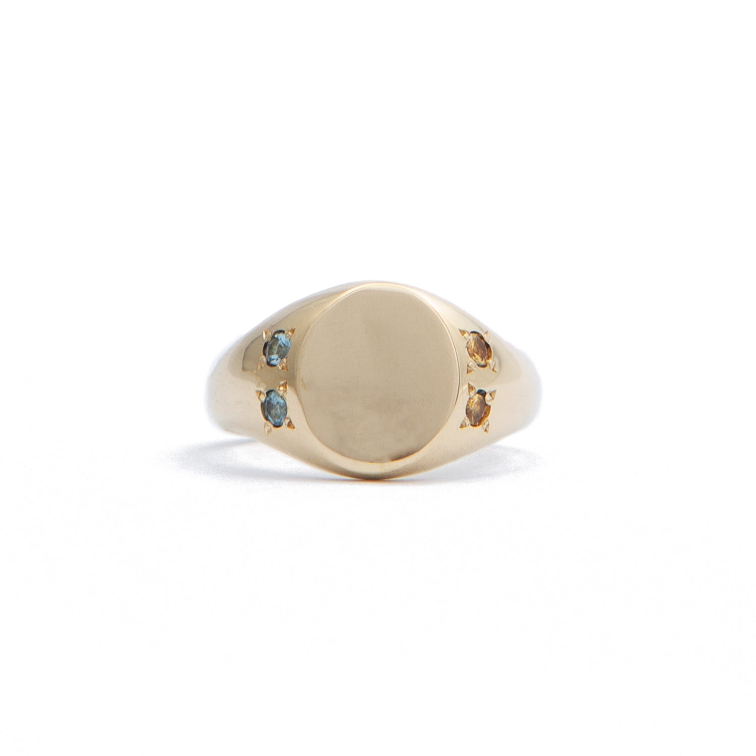 Oval Signet Ring ~ Aquamarine & Yellow Sapphires