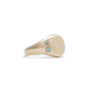 Oval Signet Ring ~ Aquamarine & Yellow Sapphires