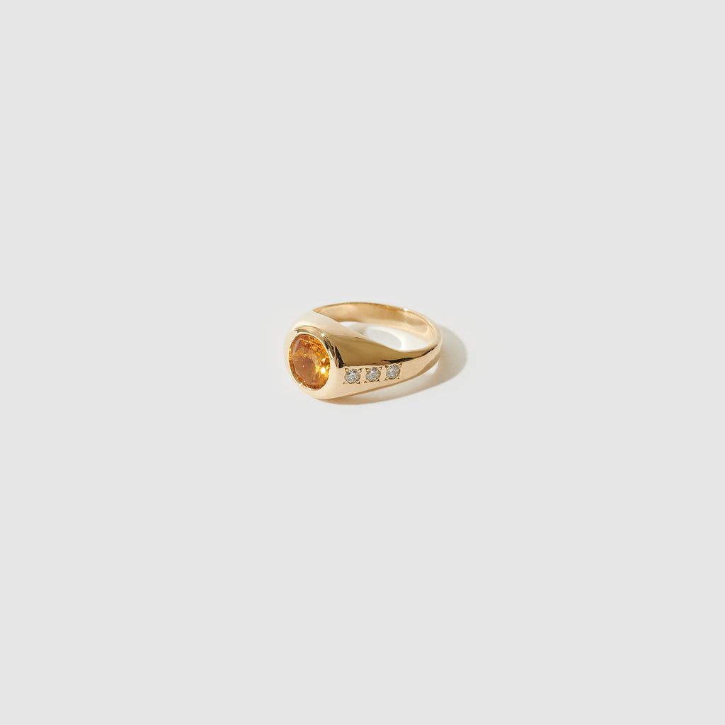 Signet Stone Ring ~ Citrine & Diamonds