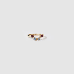 Four Stone Ring ~ Blue Topaz & Ruby CZ