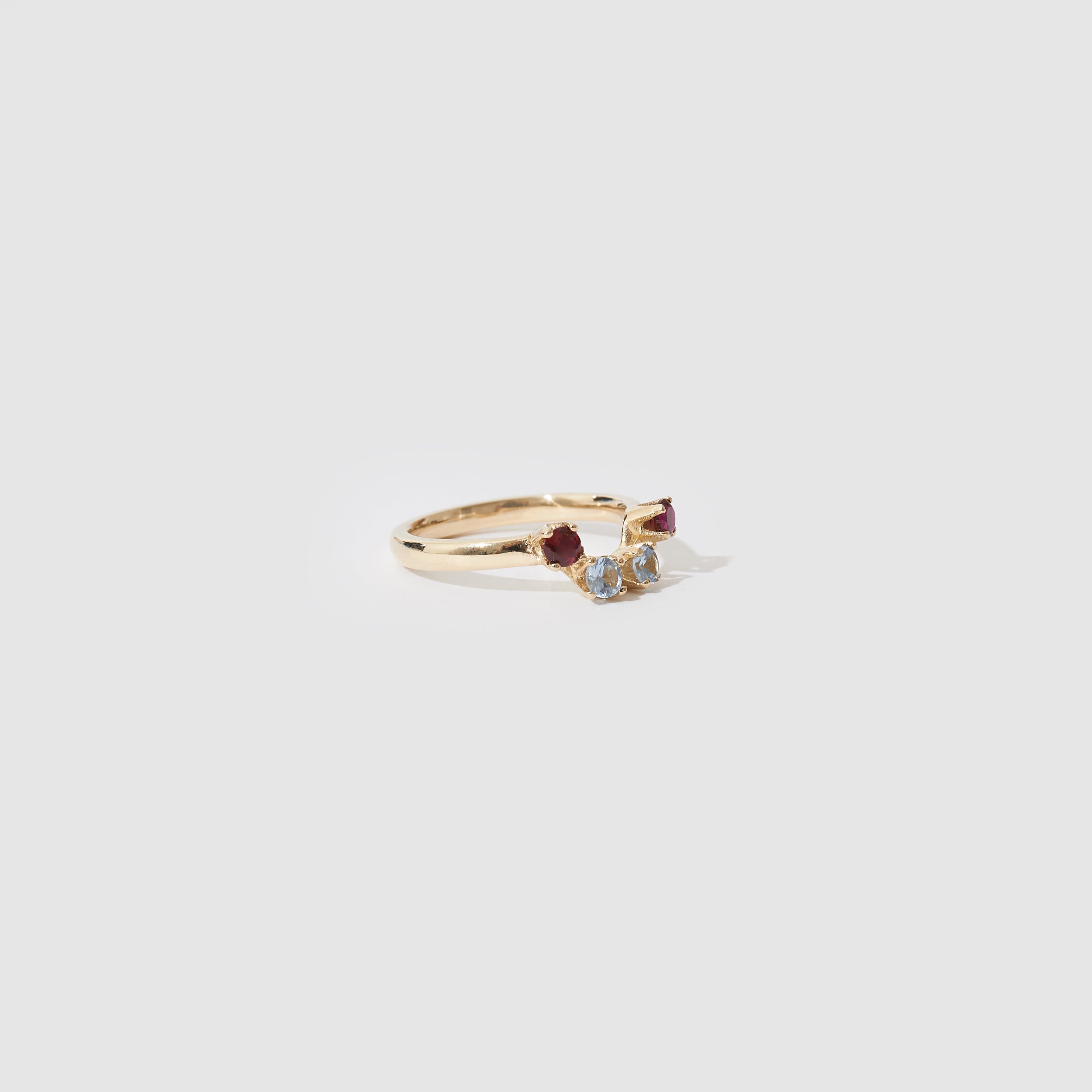 Four Stone Ring ~ Blue Topaz & Ruby CZ
