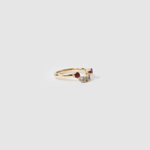 Four Stone Ring ~ Blue Topaz & Ruby CZ