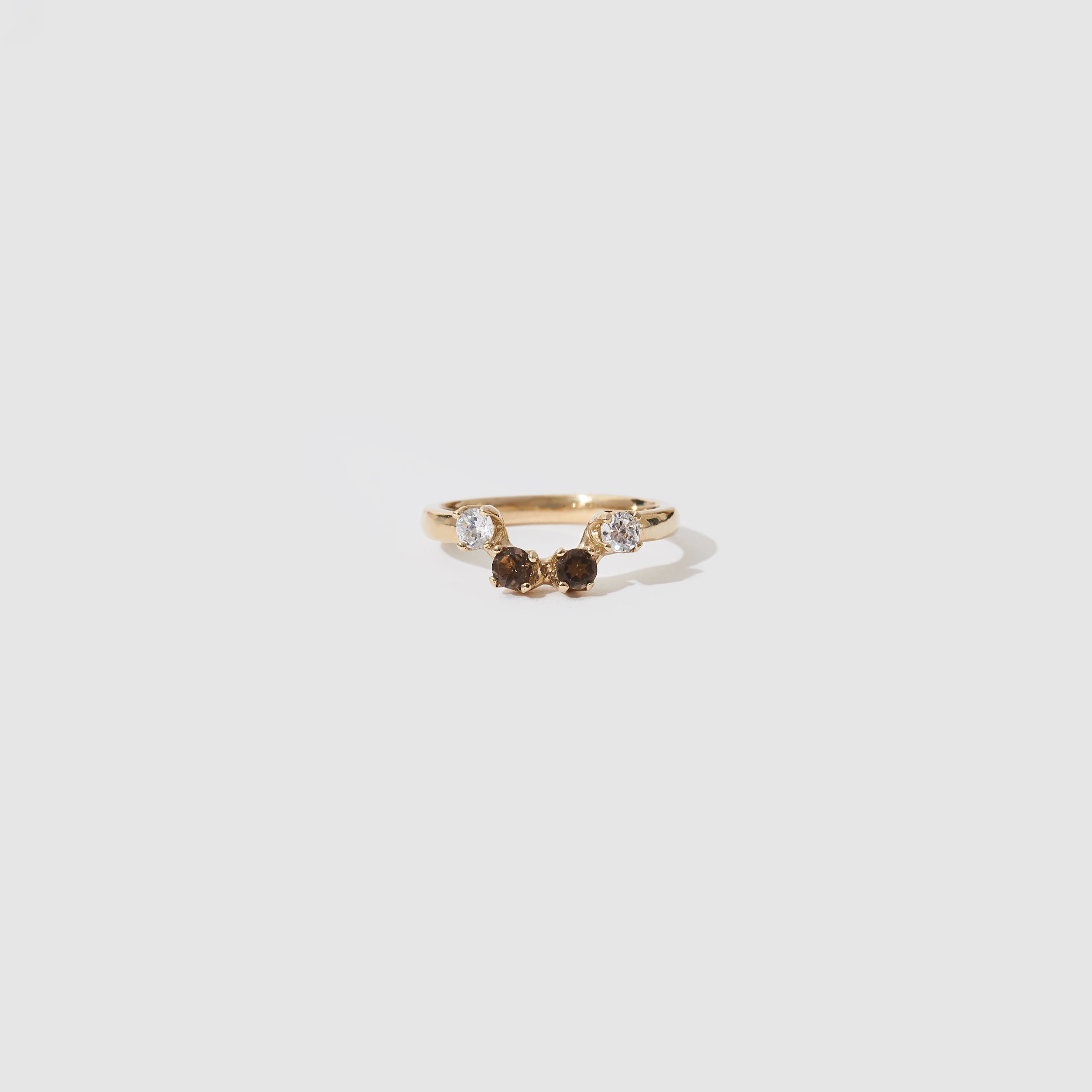 Four Stone Ring ~ Smokey Quartz & White CZ