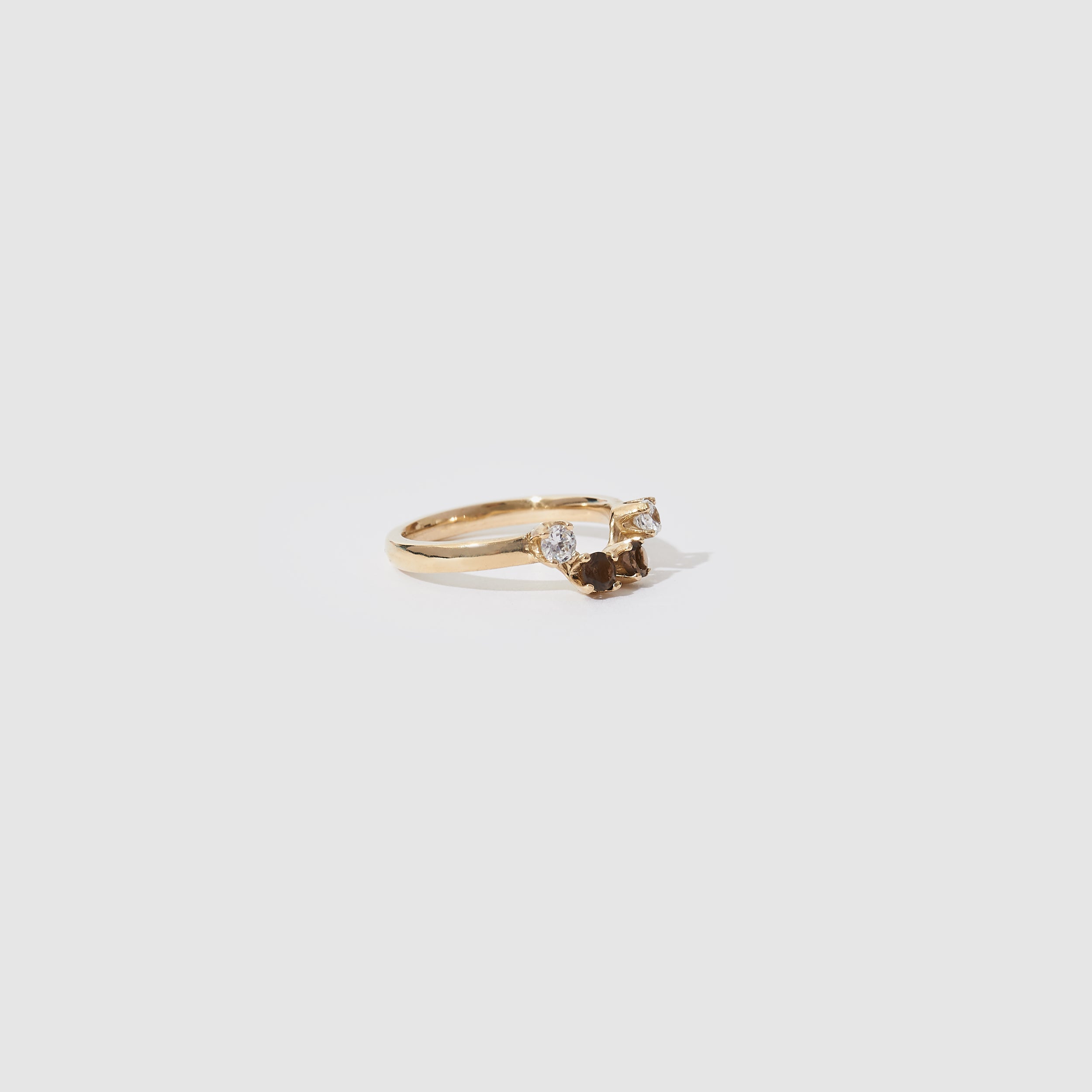 Four Stone Ring ~ Smokey Quartz & White CZ