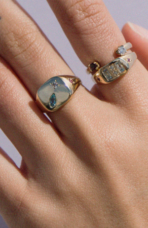 Love Ring ~ Blue Topaz, White & Pink Sapphires